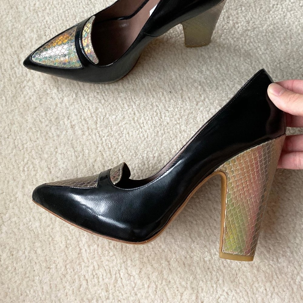 Tabitha Simmons rainbow Python Snake loafer heels